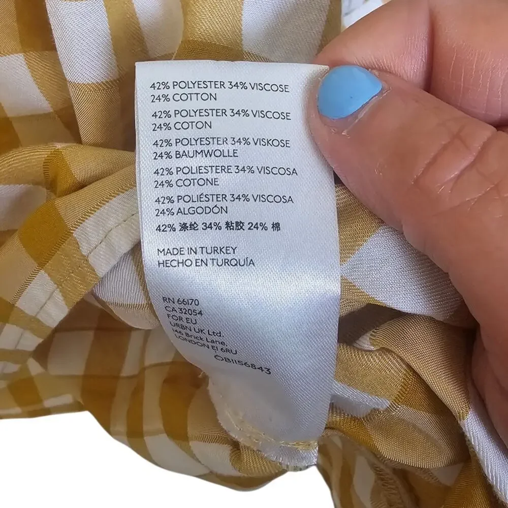 Maeve by Anthropologie April Gingham Mustard Yellow & White Boho Babydoll Blouse